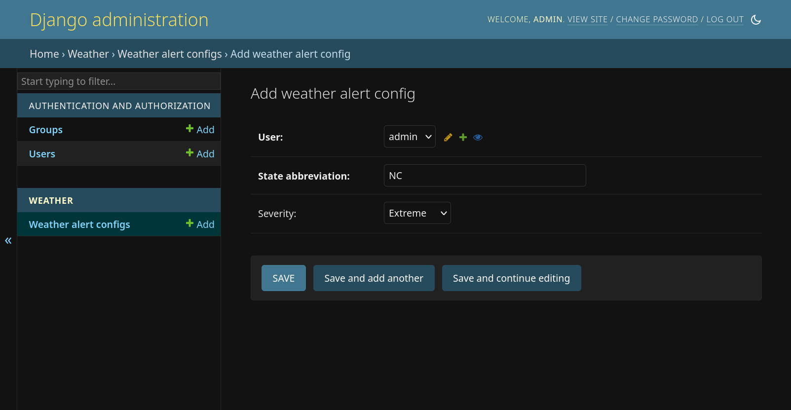 Add weather alert config